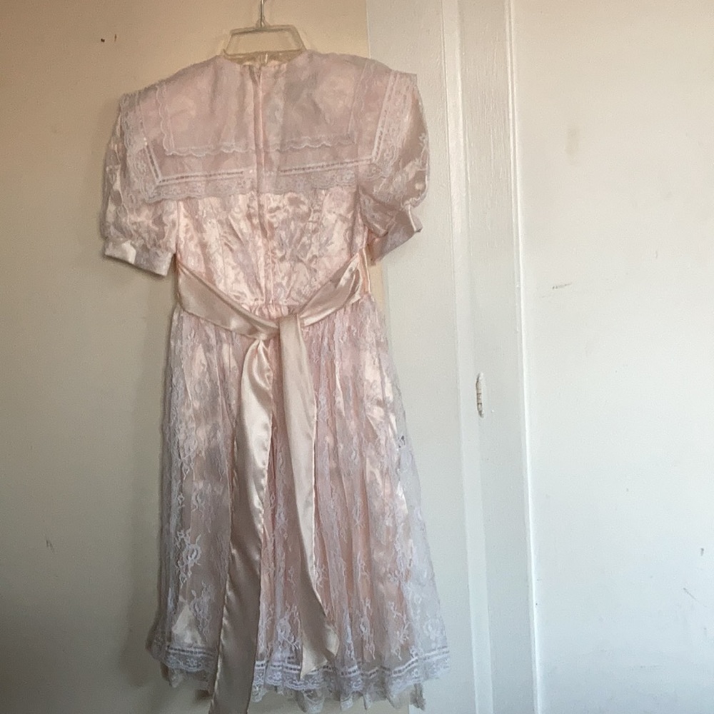 Girls' Pink Lace Formal Dress with Satin Sash - Picture 2 of 4